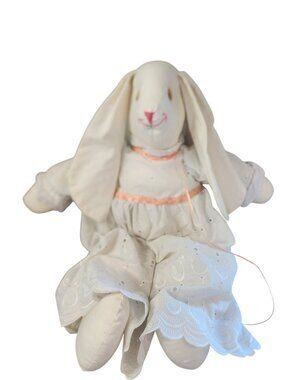 Vintage Handmade Fabric Bunny Doll Country Style Cottage core Easter Home Decor
